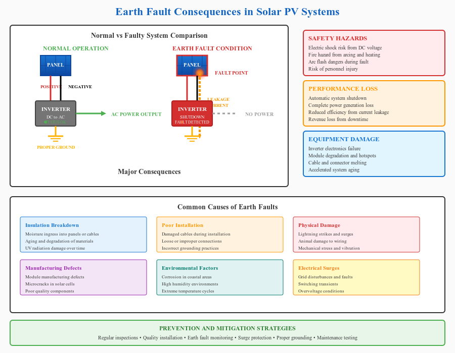 What are the consequencies of earth fault in Solar Panels